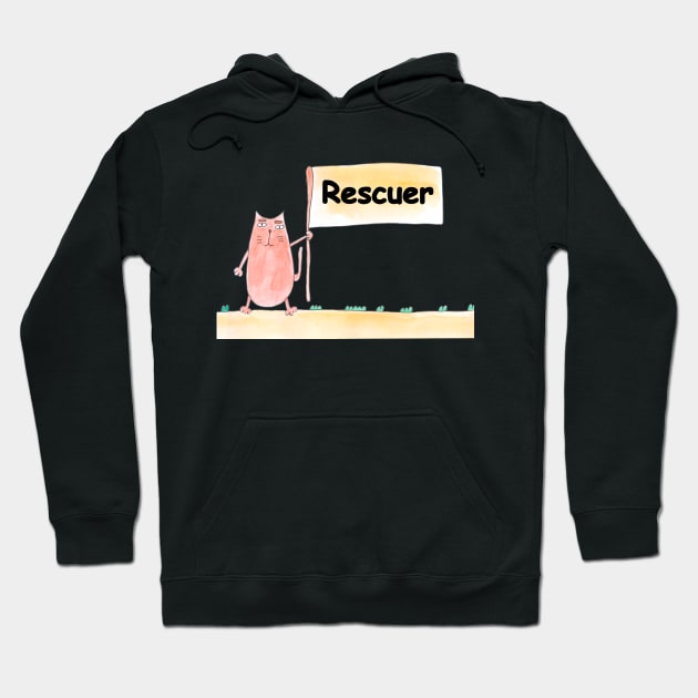 Rescuer. Profession, work, job. Cat shows a banner with the inscription. Watercolor illustration. A gift for a professional. Hoodie by grafinya